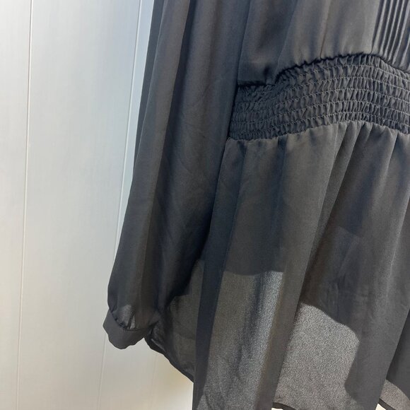 Torrid Button-Front Pleated Blouse Size 3X Sheer Smocked Waist Witchy Goth - Picture 5 of 10